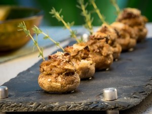 Crispy Button Mushrooms with Herbs & Melted Cheese