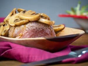 Beef Tenderloin with Bourbon & Mushroom Sauce recipe image. inthekitch.net