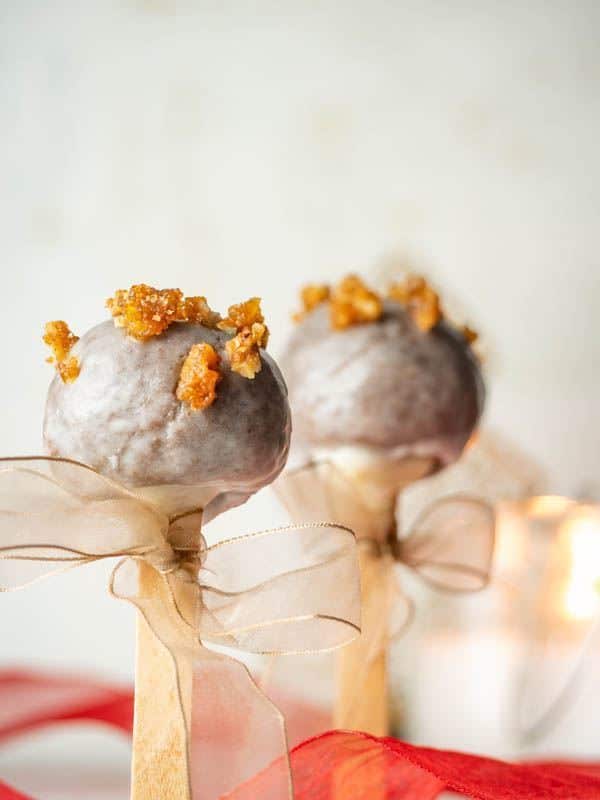 Christmas-Spiced Cake Pops finished, standing up. inthekitch.net