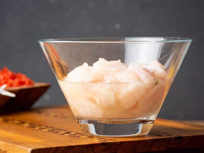 How to Make Ceviche - Step 5 How to Make Ceviche - Step 5 image of raw fish in bowl. inthekitch.net