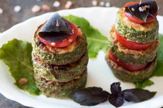 Squash Fritters with Parmesan tomatoes.