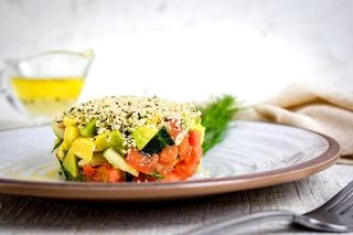 Hemp Seed Salad on plate with fork.