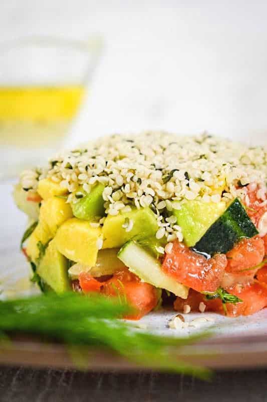 Hemp Seed Salad on plate closeup.