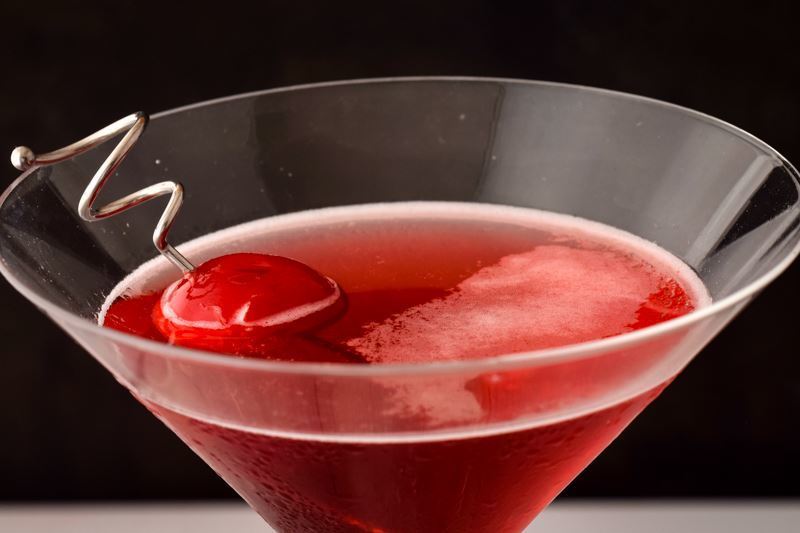 Martini glass of Hibiscus Tea Cosmo.