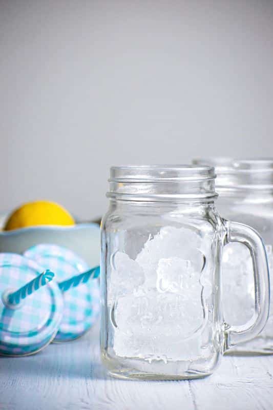 Decorative mason jars filled with ice.