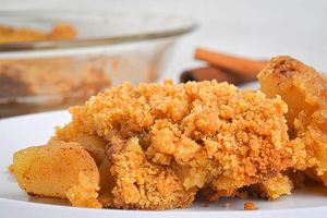 Apple Crisp on a white plate.