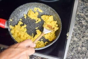 Flour and melted butter in a frying pan.