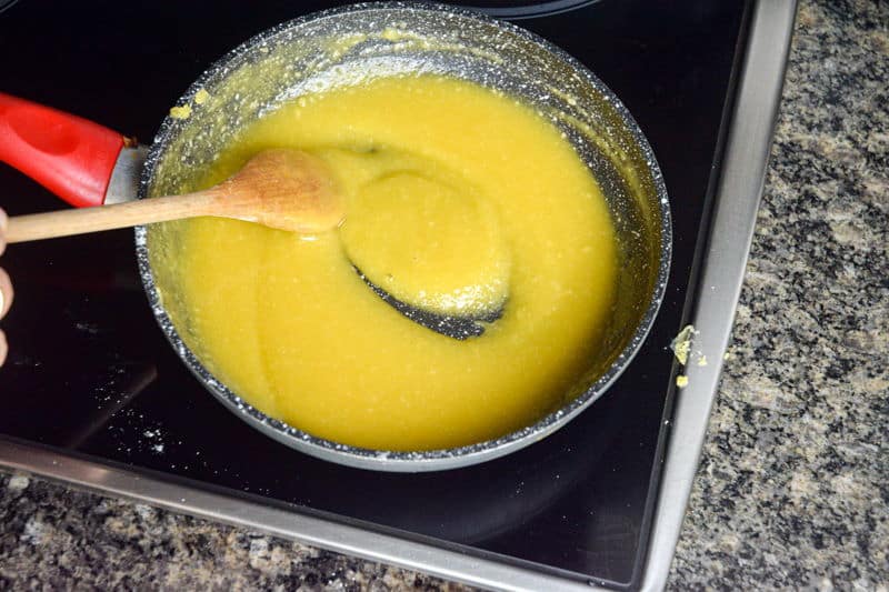 White roux in a frying pan.