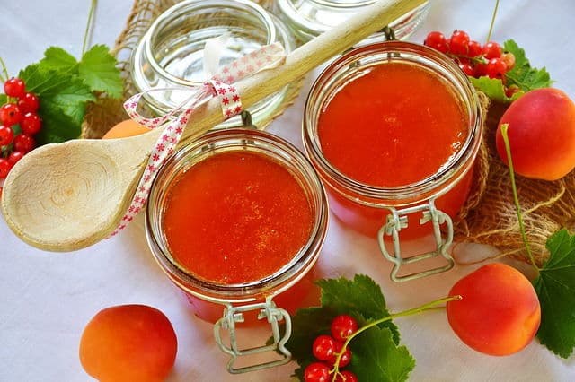 Apricot jelly in jars.