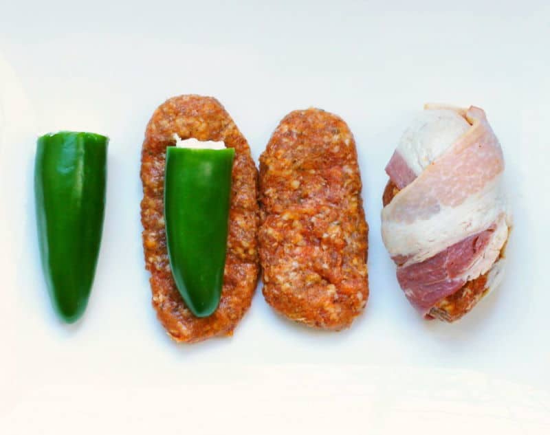 Jalapeno meat bombs, white background.