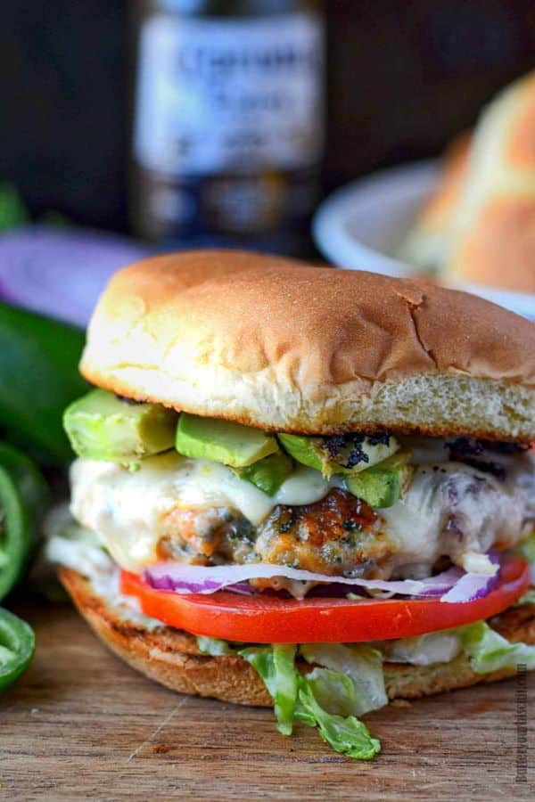 Jalapeno pepper jack chicken burger.