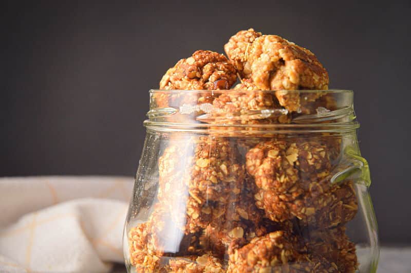 Electric Skillet Oatmeal Cookies in a clear jar.