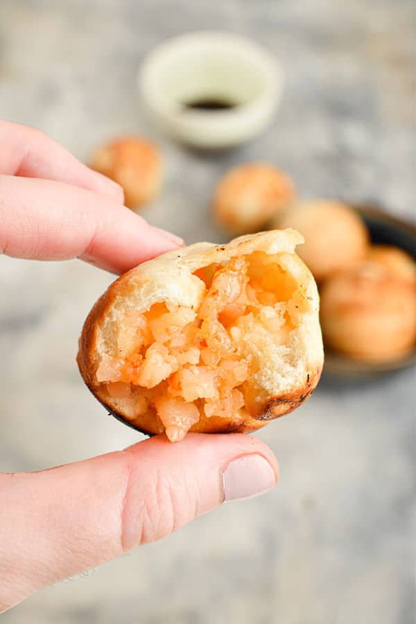 Soft Bread and Shrimp Balls_8 A cake pop maker shrimp ball cut open.