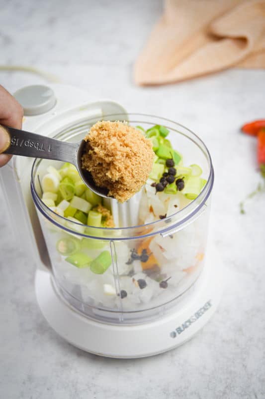 Jerk sauce in a food processor.
