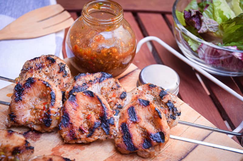 Grilled Pork Skewers with Jerk Sauce