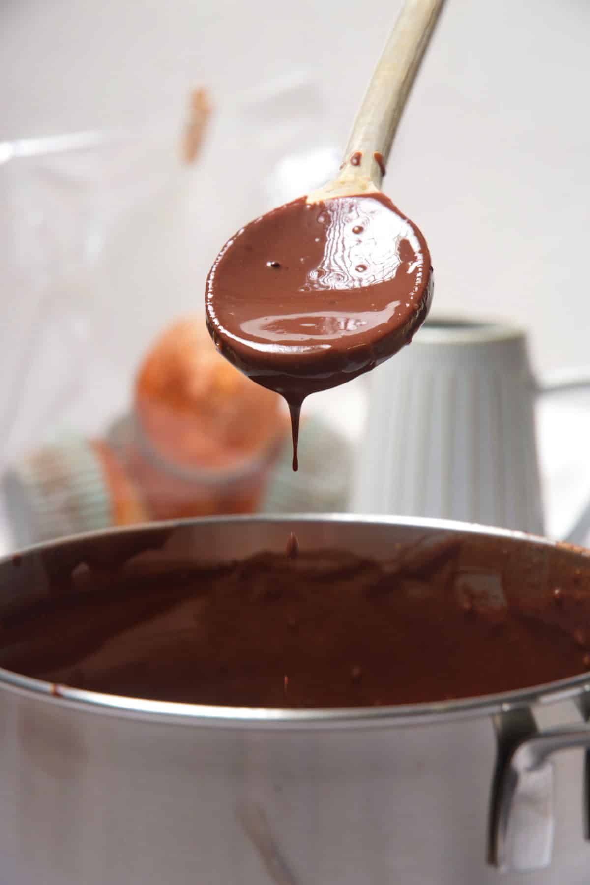 Chocolate gravy on a spoon.