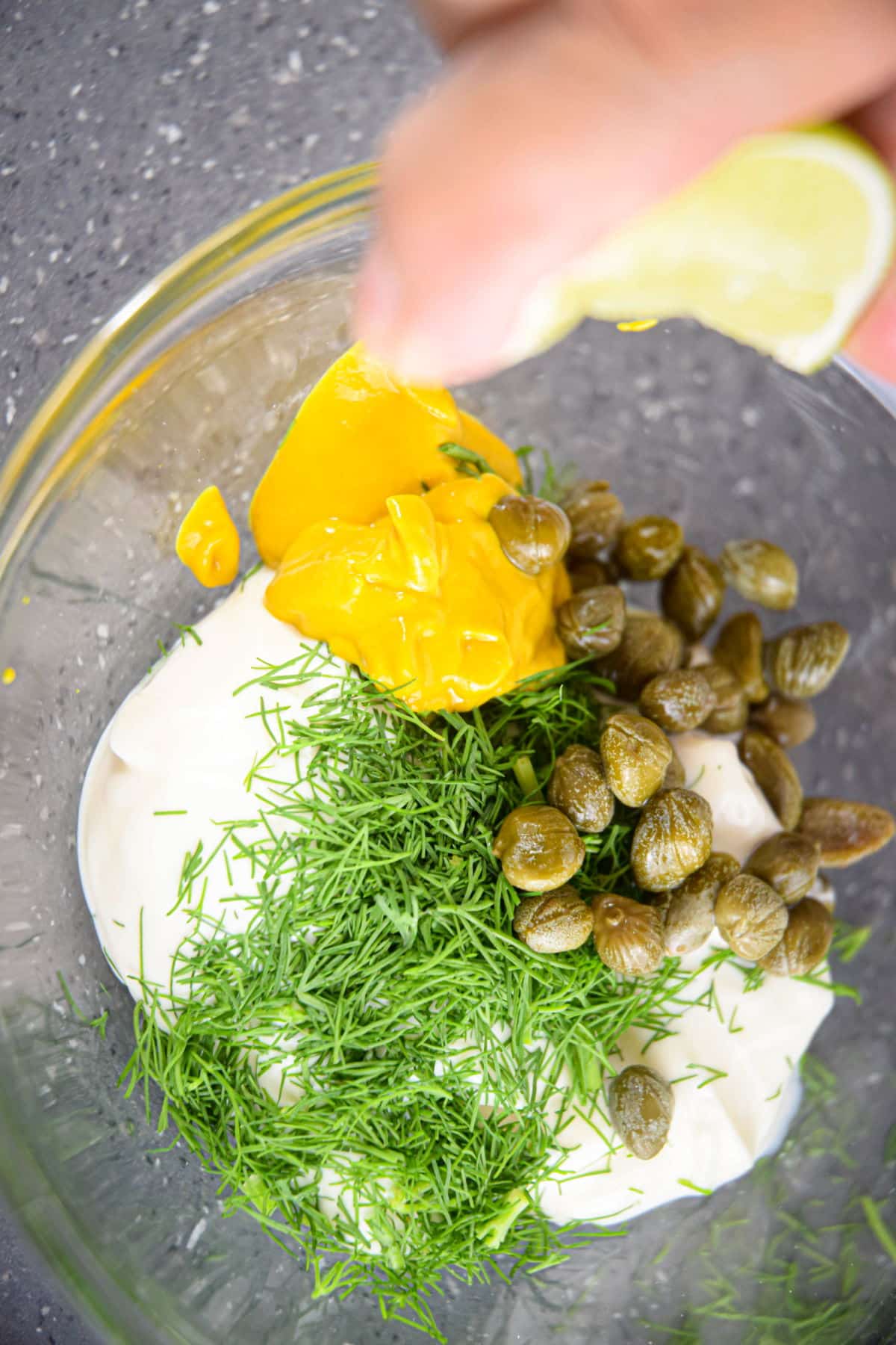 Dill dip ingredients in a bowl.