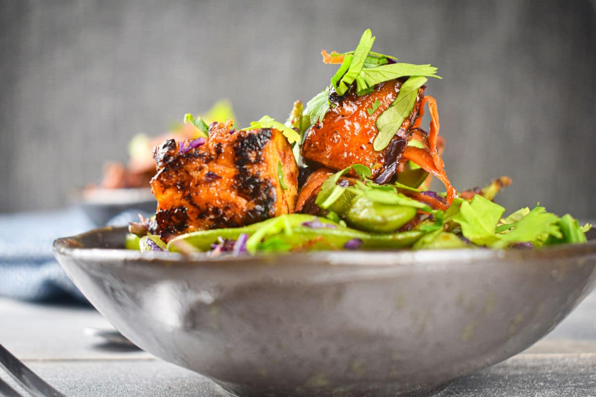 Electric Skillet Glazed Tofu with Snap Peas In the Kitch