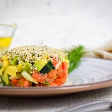 Hemp Seed Salad on plate with fork.