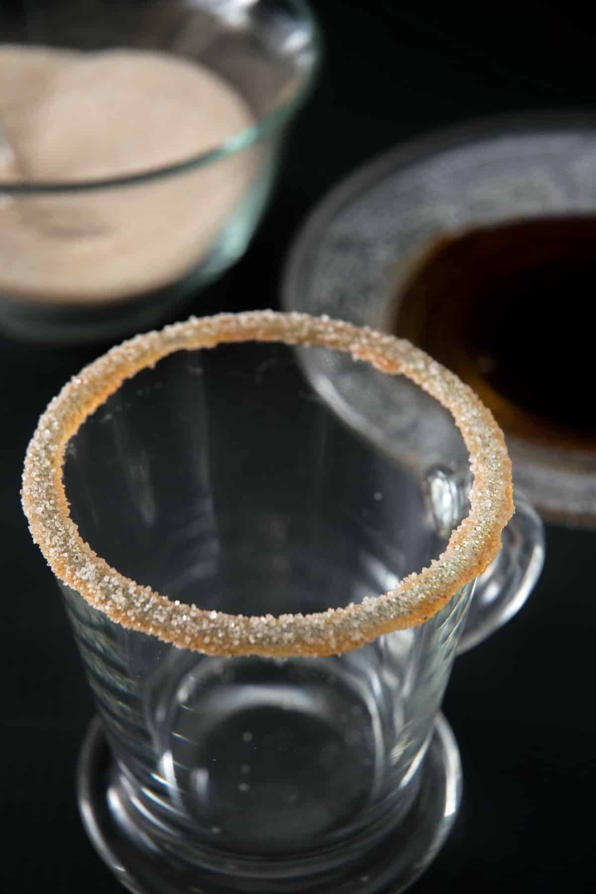 Cinnamon sugar rim on a coffee mug.