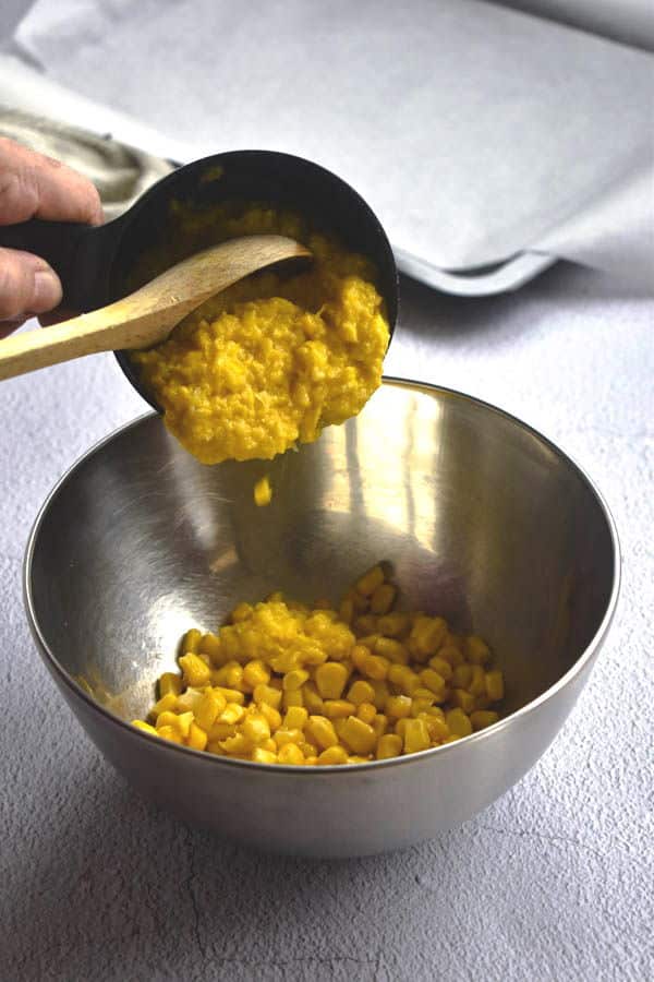 Corn nugget mixture in a bowl.