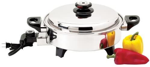 Electric Skillet By Cucina Pro - 18/10 Stainless Steel, Frying Pan with Non  Stick Interior, with Glass Lid, 12 Round, Temperature Control Probe for  Adjustable Heat Settings 