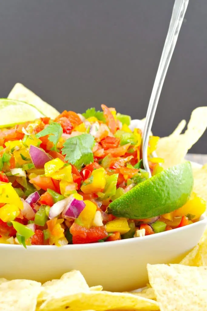 Pico de Gallo salsa in white bowl.