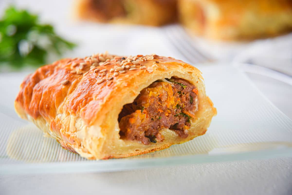 Sausage roll cut open.