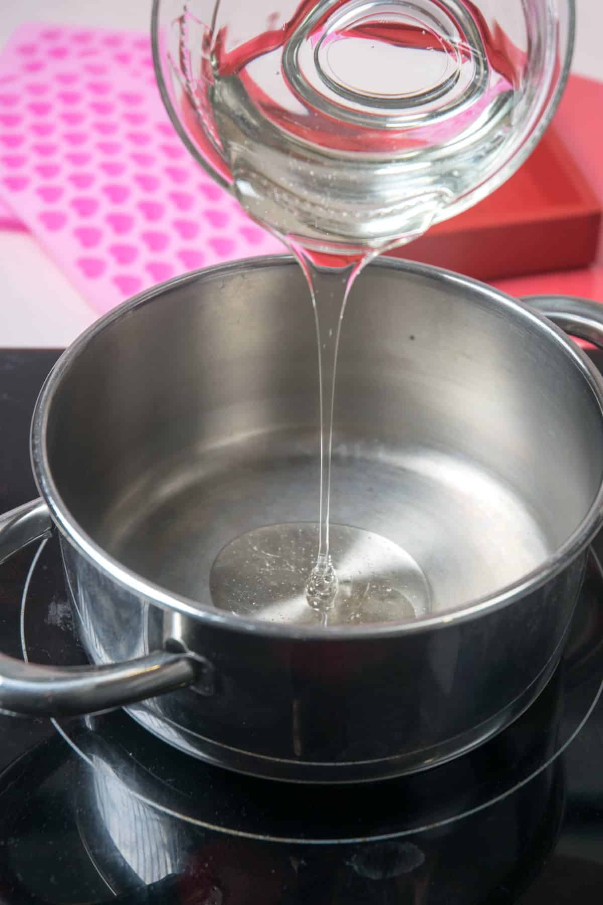 White corn syrup in saucepan.