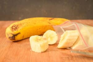 Sliced bananas in a ziplock bag.