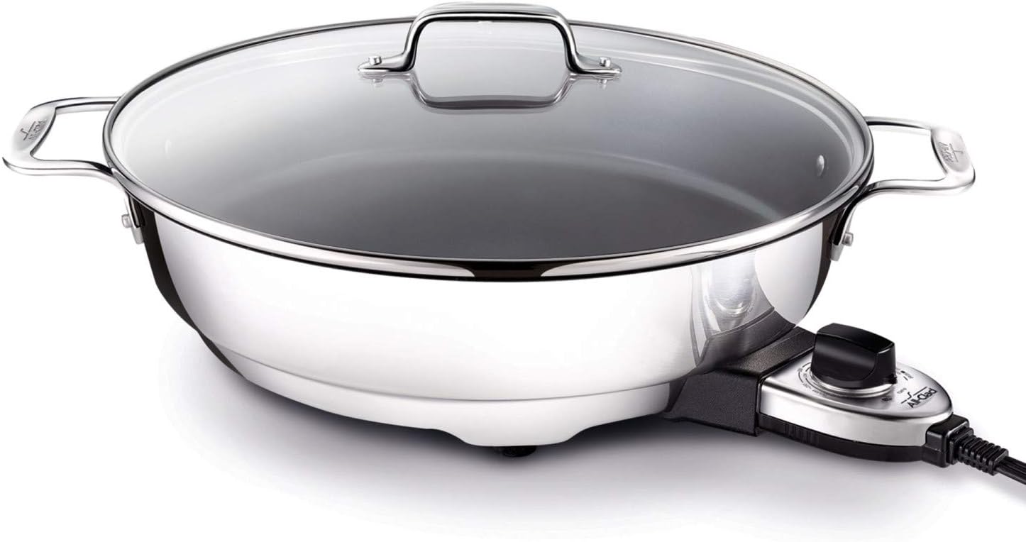 All Clad stainless steel electric skillet.