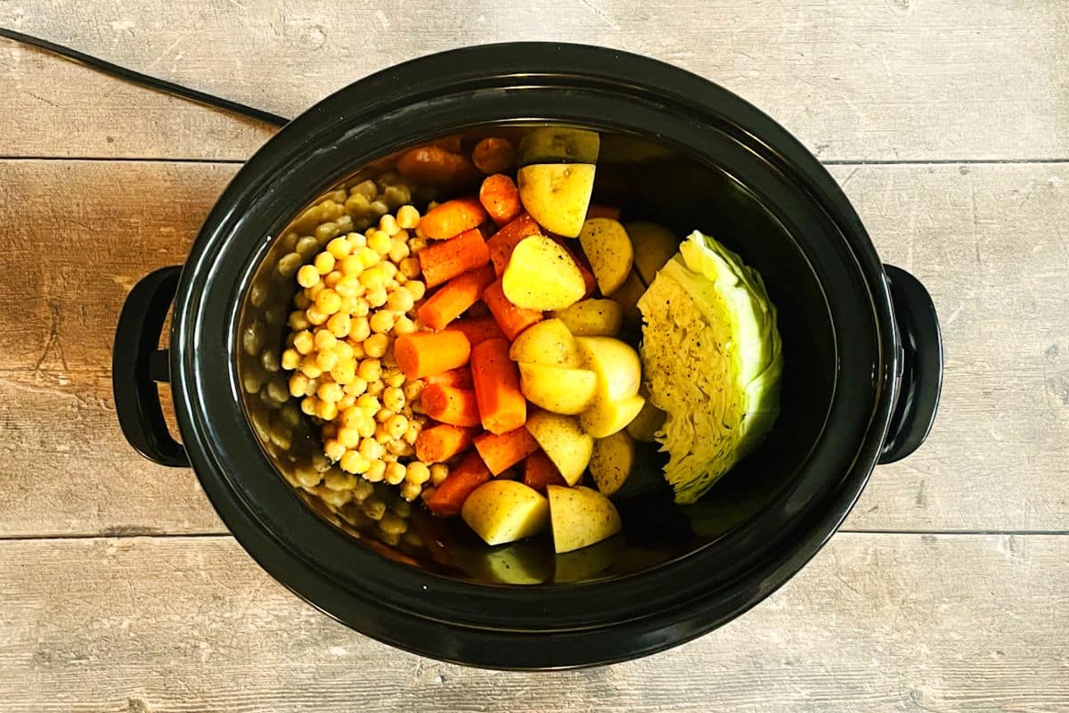Vegetables in slow cooker.
