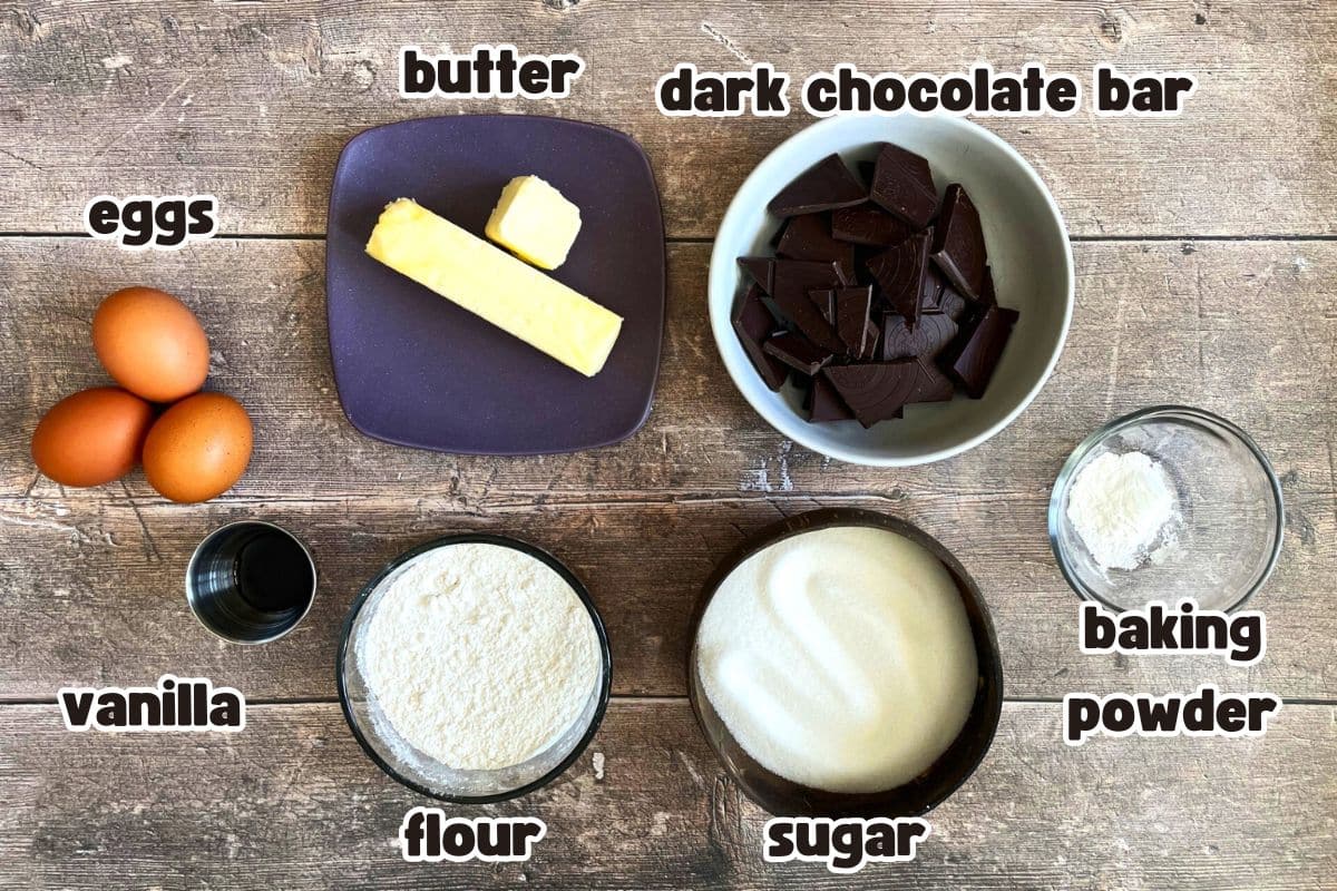 Brownie bites ingredients prepped and labeled.