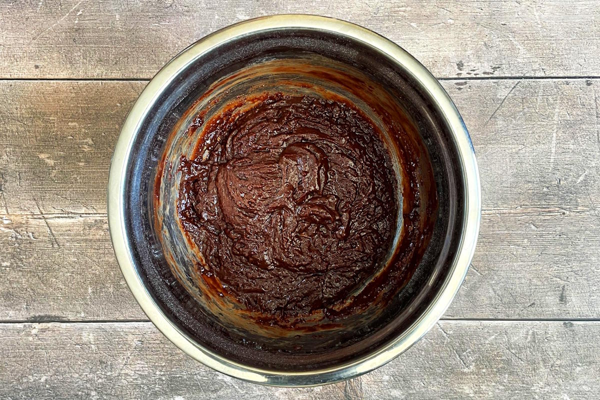 Mini brownie batter in bowl.