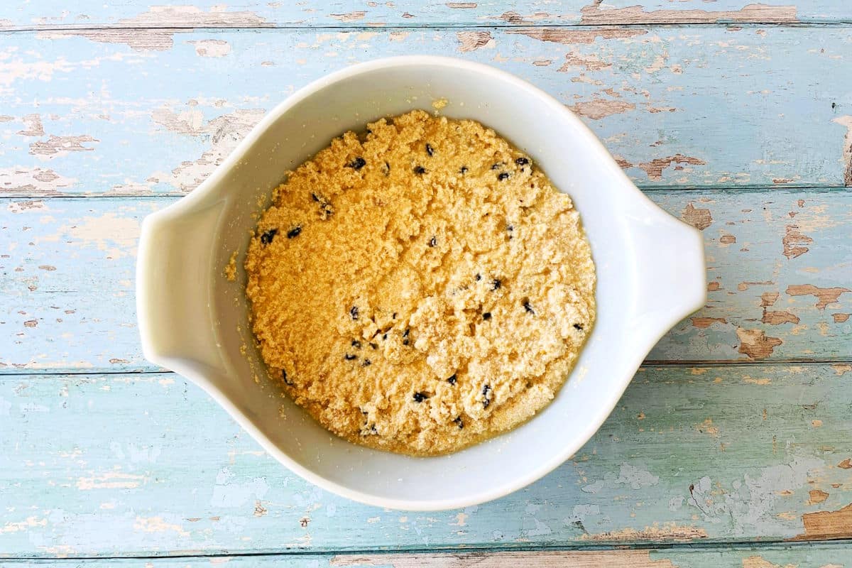 Cheese strudel filling in bowl.