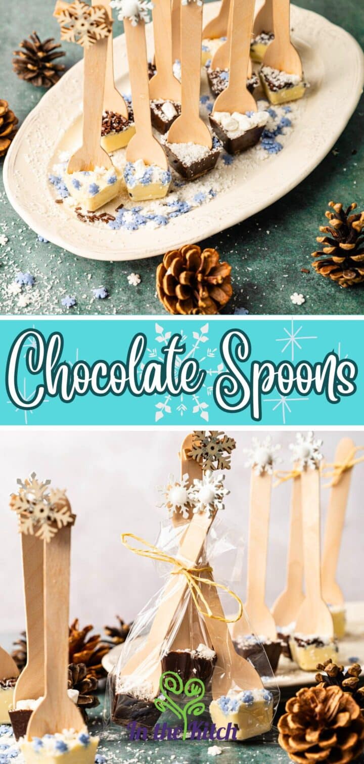 Images of hot chocolate spoons and text overlay that says 'Chocolate Spoons'.