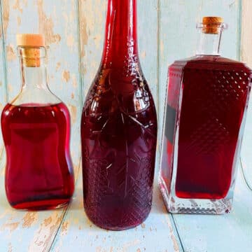 Chokecherry liqueur in bottles.