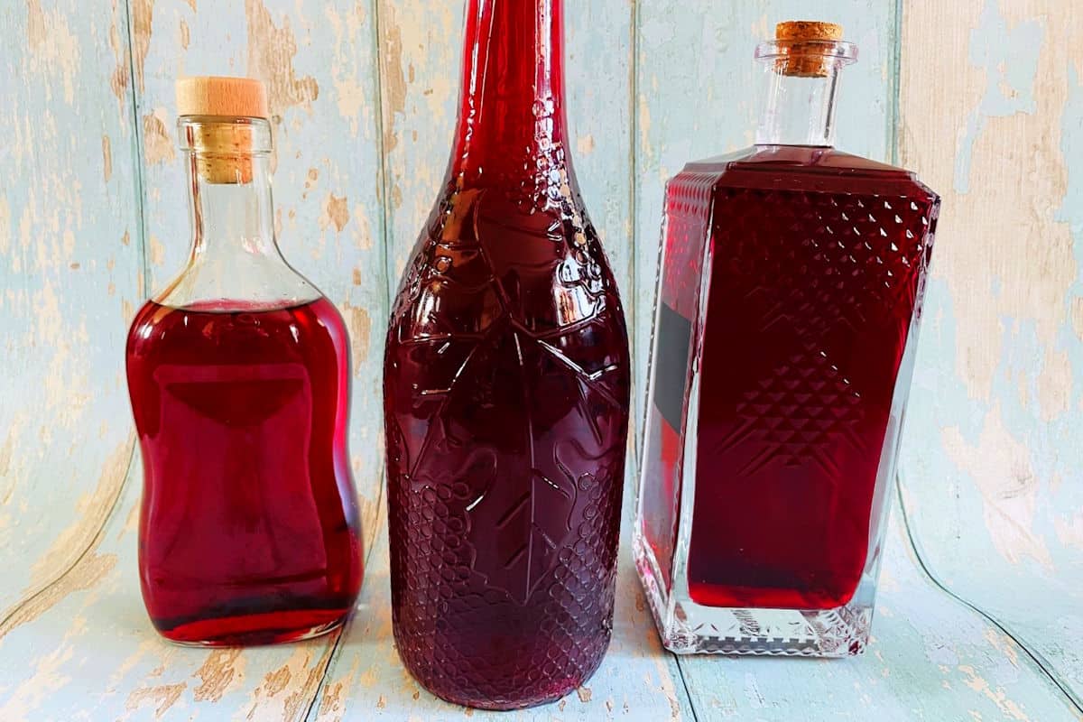 Chokecherry liqueur in bottles.