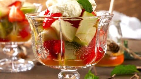 Fruit salad in dessert glass.