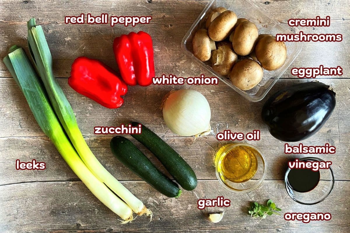 Escalivada ingredients prepped and labeled.