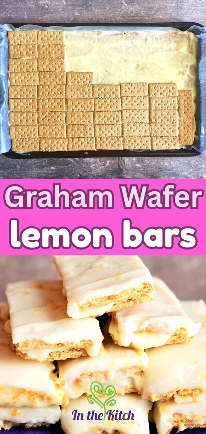Pictures of graham wafer lemon bars with text overlay.