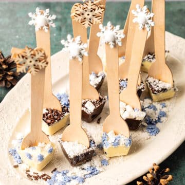 Hot chocolate spoons on serving tray.
