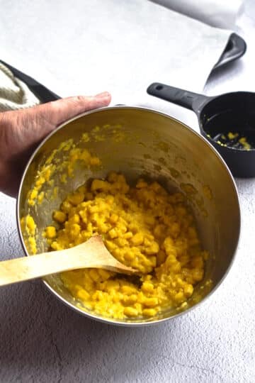 Corn nugget mixture in bowl.