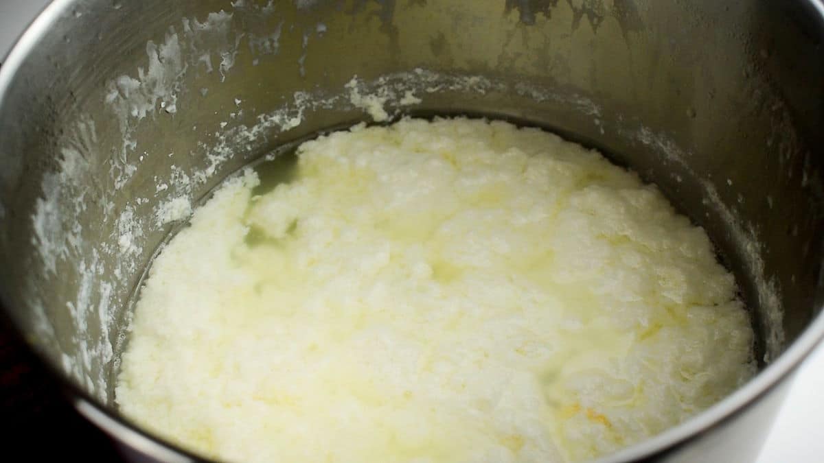 Ricotta cheese in a pot.