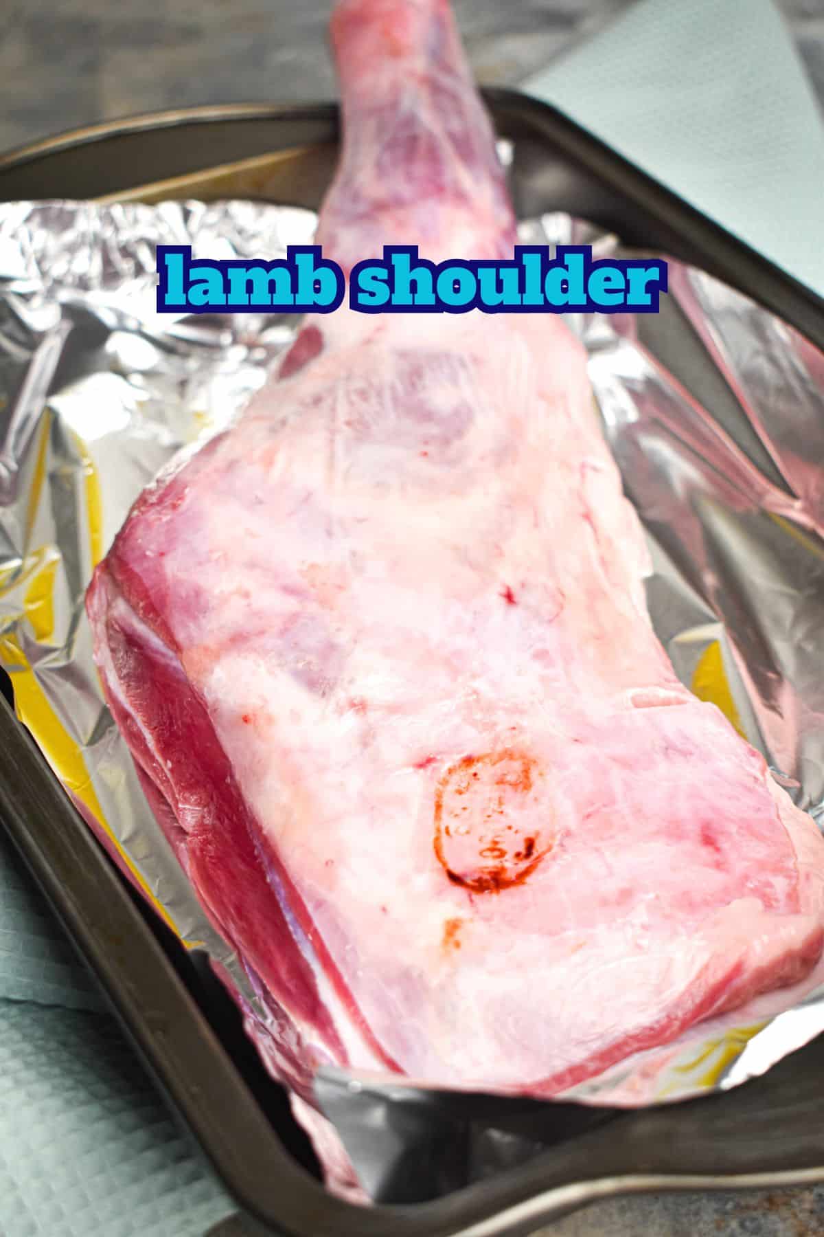 Raw lamb shoulder.