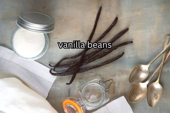 Vanilla beans on grey-brown background.