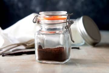 Vanilla bean powder in jar.