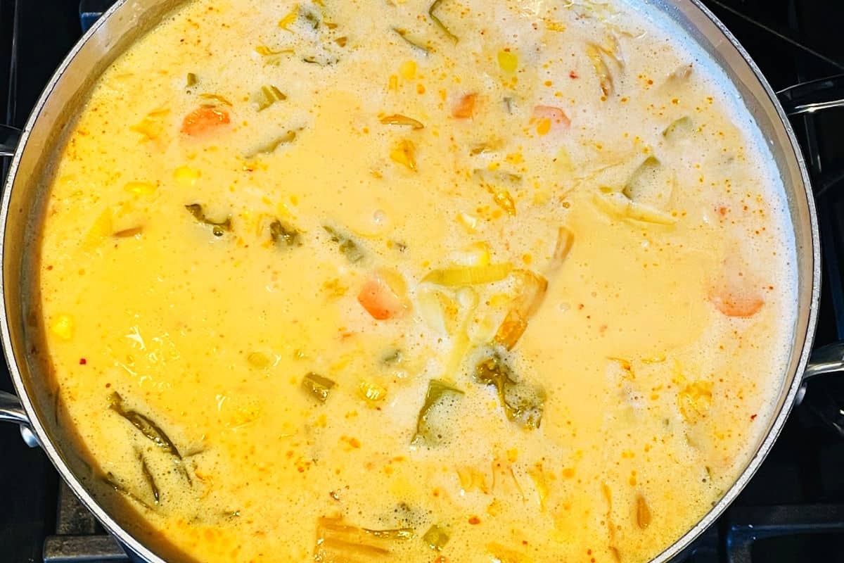Kimchi chowder in pot.