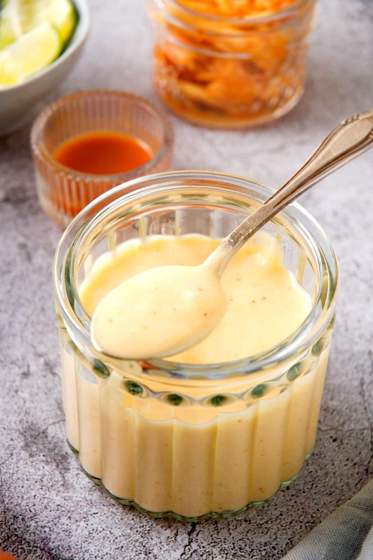 Homemade mayo in jar.