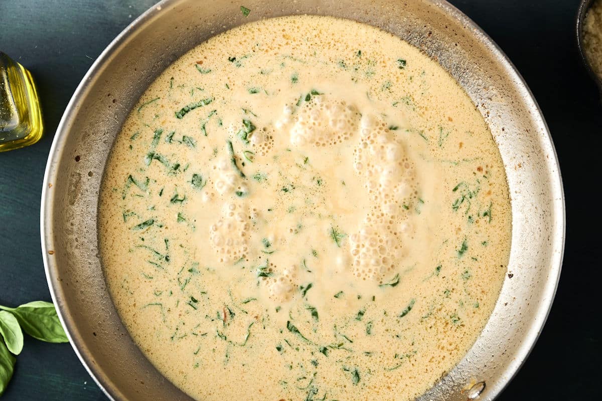 Cream sauce in pan.